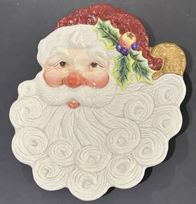2058 Fitz & Floyd 2058/393 And Santa Claus Head Plate Christmas Hand Painted 2004