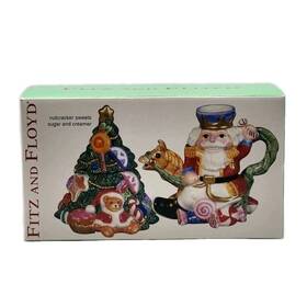 2058 Fitz & Floyd 2058/653 And Nutcracker Sweets Sugar Creamer Christmas Decor Set Vtg 2003