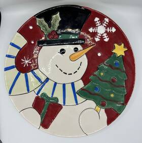 29-100 Fitz & Floyd 2011 Christmas And Merry Bright Canape Snowman Plate