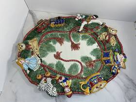 Fitz & Floyd 742414252452 And Inch Old Fashioned Christmas Serving Tray Platter Green Red Plaid Mint