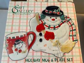 Fitz & Floyd 742414292786 Gift Gallery Christmas Snowman Holiday Ceramic Mug And Plate Set Nib