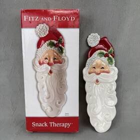Fitz & Floyd 746944783684 And Snack Therapy 2005 Santa Tray Platter Christmas In Original Box