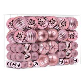 Ff-h-22-1 Flameflash 100pcs Christmas Ball Ornaments Set Shatterproof Plastic Pink Chr