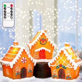 C361 Flavcharm Christmas Gingerbread House Tabletop Decoration Lighted Village Hou