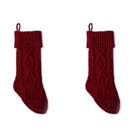 Flonding 595148180261 2 Pack 18 Inch Wine Red Knitted Christmas Stockings For Xmas Holiday Party Hang