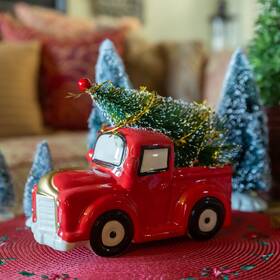 Flora Bunda 803284022801 10 Inch L Xmas Tree In Ceramic Red Truck