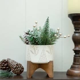 Flora Bunda 803284026458 Xmas Mix In 5 Inch Scandi Tree Ceramic On Wood Stand White