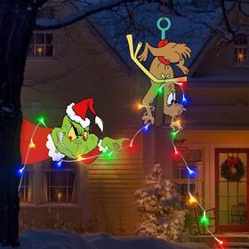 Flowerherd 313045562571 2pc Grinch And Max Stealing Lights Christmas Fence With Led Yard Decor