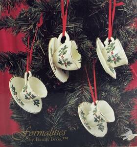 Formalities 752760057847 Vintage Porcelain Holly Berry Mini Cup And Saucer Christmas Tree Ornaments Set 4