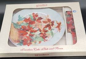 Formalities Baum Brothers 752760159688 Christmas Cake Plate And Server - Poinsettia Basket Pattern Bros