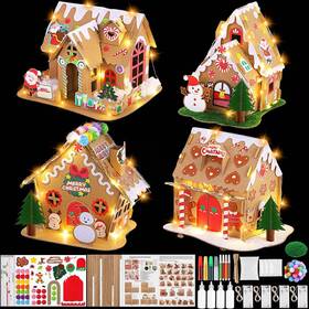 Eh3513 Fovths Diy Christmas Gingerbread House Kit With Lights - Cardboard Craft