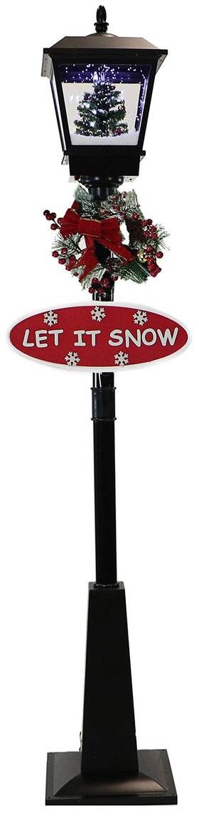 Fraser Hill Farm 192487243398 71- Inch Musical Snowy Christmas Street Lamp In Black With Tree Scene