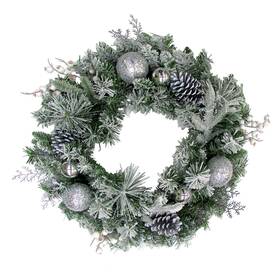 Fraser Hill Farm 192487337325 24 Inch Christmas Frosted Wreath Door Hanging With Ornaments Pinecones And Berr