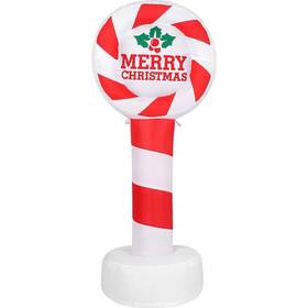 Fraser Hill Farm 840148726314 4-ft. Tall Merry Christmas Candy Cane Sign Blow Up Inflatable With Lights Ou
