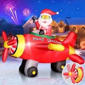Funfanso 975182254258 7ft Christmas Inflatable Santa Claus On Airplane Outdoor Decorations Giant B