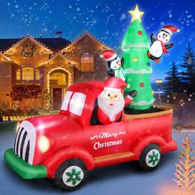 Ch23037-210 Funfanso 7 Ft Christmas Inflatable Santa Claus Driving Red Truck With Tree A