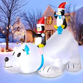 D01na-027 Funfanso 6ft Christmas Inflatable Polar Bear With Penguins Outdoor Colorful