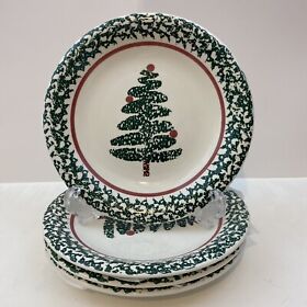 016a1049-05 Furio Sponged Christmas Tree Dessert Salad Plates Italy 8inch Handcrafted Set Of 4