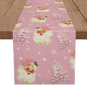 Tr-66 Gagec Christmas Table Runner Santa Claus Merry Tree Snowflake Pink Long R