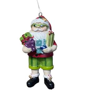 70188 Gallarie Ii Tropical Santa With Christmas Presents Ornament By