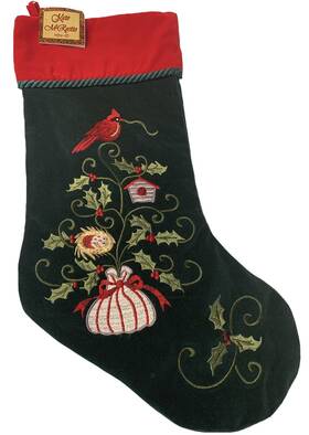 Rn67843 Gallerie Ii - C & F Enterprises Inc. Christmas Stocking Red Bird On Green Kate Mcrostie Designer House Holly