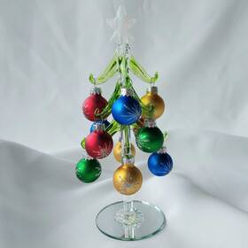Ganz 065810388168 8.5 Inch Blown Glass Holiday Christmas Tree 12 Glittered Ornaments Mirror Base