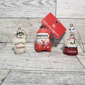 Ganz 065810800660 3 Mini Personalized Christmas Ornaments Stephanie Snowman Snow Angel Globe