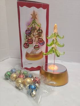 Ganz 661371873619 Glass Light Up Christmas Tree And 12 Ornaments Mirror Base- New Open Box