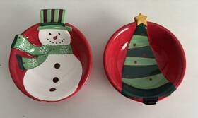 Bc7436 Ganz 2 Bella Casa By Christmas Dip Bowls Snacks Candy Decor Snowman And Tree Read