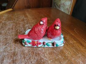 Ex-19502 Ganz Cardinals On Tray Salt And Pepper S&p Christmas Pair Holly Pointsetta With Plug