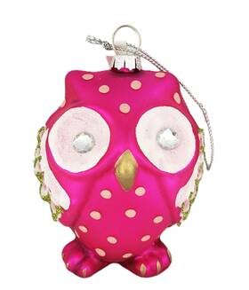 Ex23512 Ganz Mercury Glass Owl Christmas Tree Ornament 3.75 Inch Pink Glitter Hanging Decoration