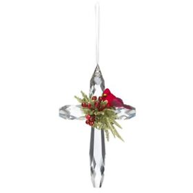 Kk216 Ganz H2 Christmas Kissing Krystals Mistletoe Cardinal Cross Ornament 7inch H.