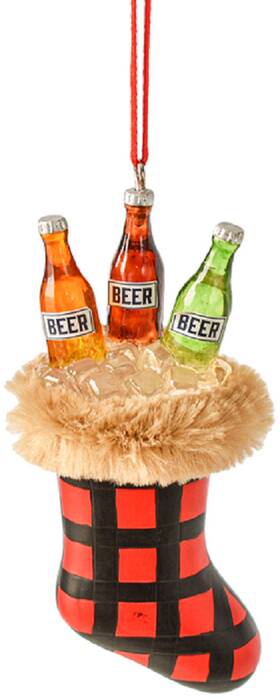 Mx179786 Ganz Plaid Christmas Stocking Filled With Beer Holiday Ornament