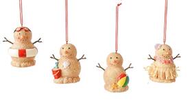 Mx179820 Ganz Sandy Beachy Snowmen Christmas Holiday Ornaments Set Of 4