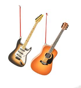 Mx179826 Ganz Acoustic And Bass Guitars Christmas Holiday Ornaments Set Of 2