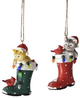 Mx180232 Ganz Kittens In Red And Green Santa Boots Christmas Holiday Ornaments Set Of 2