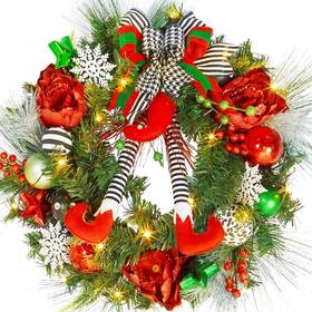 Gaomon 196336156327 24 Inch Pre-lit Christmas Wreath For Front Door Red Green Battery Operated X