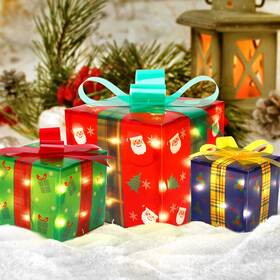 Gaomon 196336198334 Christmas Decorations Lighted Gift Boxes Set Of 3 Large Medium