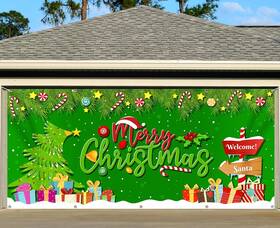 Gdd012 Garage Door Christmas Decorations -gdd012 6 X 13 Ft Merry - Large Cover And Banner
