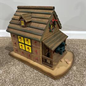 37-645 Gardners Supply Company Vtg Advent Calendar Cabin Woodland Rustic Rotating Wooden Christmas Forest