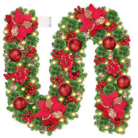 Acg-006 Garite Christmas Garland With Lights 9ft Lighted 30 Led Pre
