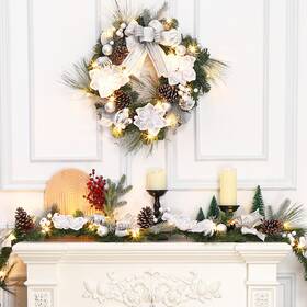 Garveehome 198723314907 24 Inch Pre-lit Silver Christmas Wreath Led Artificial Magnolia Indoor/outdoor