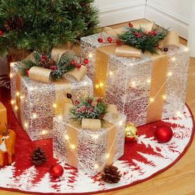 9gb1ilcd Garveehome Tset Of 3 Christmas Lighted Gift Boxes Pre-lit Present With... New
