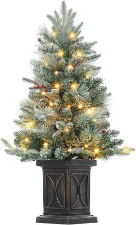 Garveelife 199913821878 3 Ft Christmas Tree Prelit Artificial Snow Flocked With Timer Battery Opera