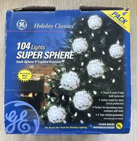 Ge 087449729068 Vintage Holiday Classics Super Sphere 4 Inch Orbs Clear 104 Light Christmas Balls