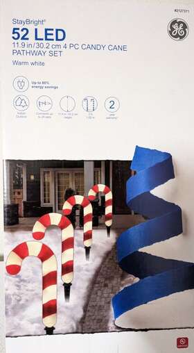 4-marker Ge 1041106 New Staybright White Led Candy Cane Christmas Pathway Markers