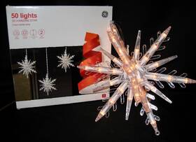 239045 Ge Vintage 3d Hanging Star Snowflake 50 Clear / White Lights Christmas Works