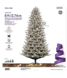 6023500 Ge 9ft Pre-lit Led Twinkling Flocked Montana Fir Christmas Tree