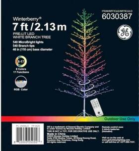 6030387 Ge 7-ft White Winterberry Pre-lit Led Artificial Christmas Tree - New