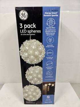 Ge 803993001487 3 Pack Spheres Christmas Lights 50 Leds Each Globe 5.5 Inch Warm White New